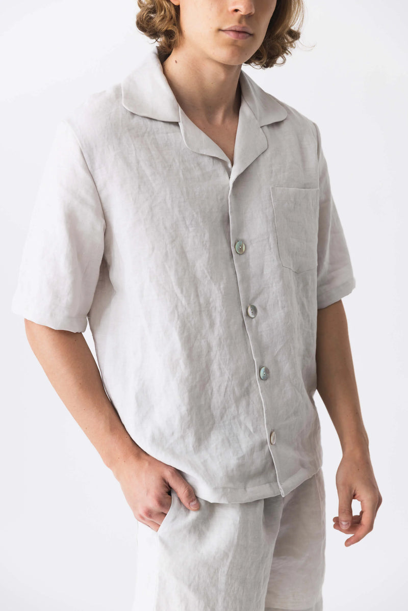 Veste pyjama en lin lavé à manches courtes “Emanuel” Gris Minéral 8 
