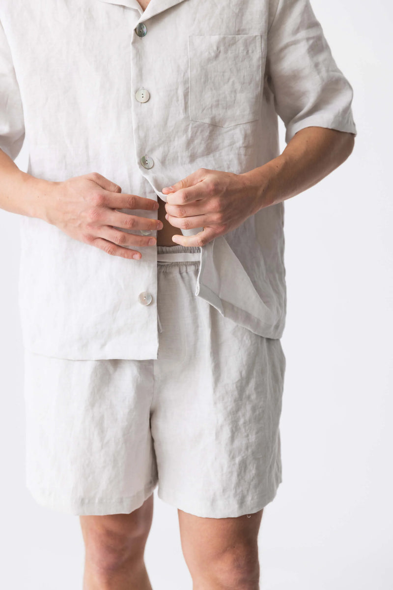Veste pyjama en lin doux à manches courtes “Emanuel” Gris Minéral 8 