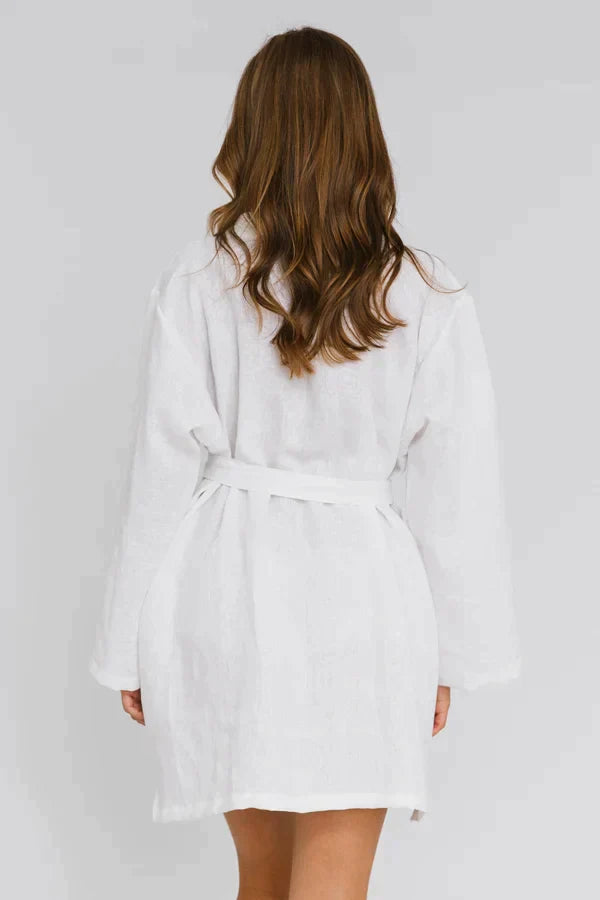 Peignoir court unisex en lin « Alice » Blanc 4 