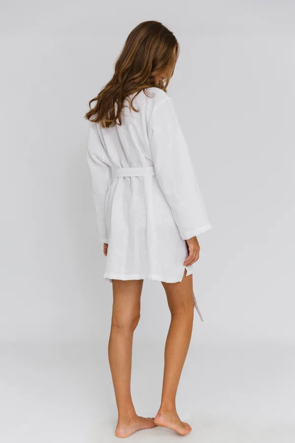 Peignoir court unisex en lin Blanc 4 