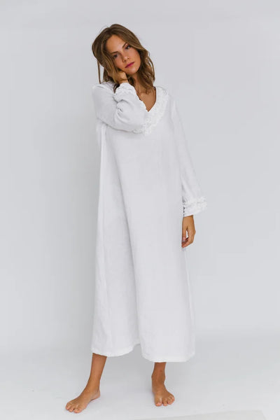 Longue Robe de nuit en lin lavé à mini volants Blanc 3 #colour_blanc-optique