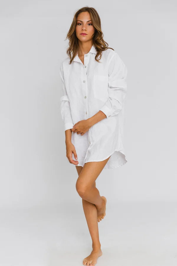 Chemise de nuit en lin boutonnée « Eliza » pour Femme Blanc Optique 7 