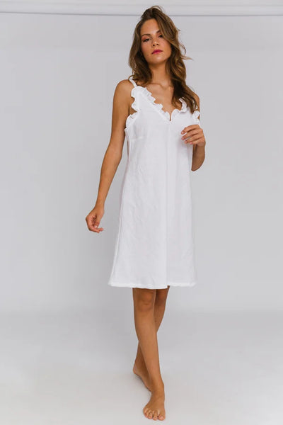 Chemise de nuit en lin lavé à jabot « Carla » Blanc 1 #colour_blanc-optique