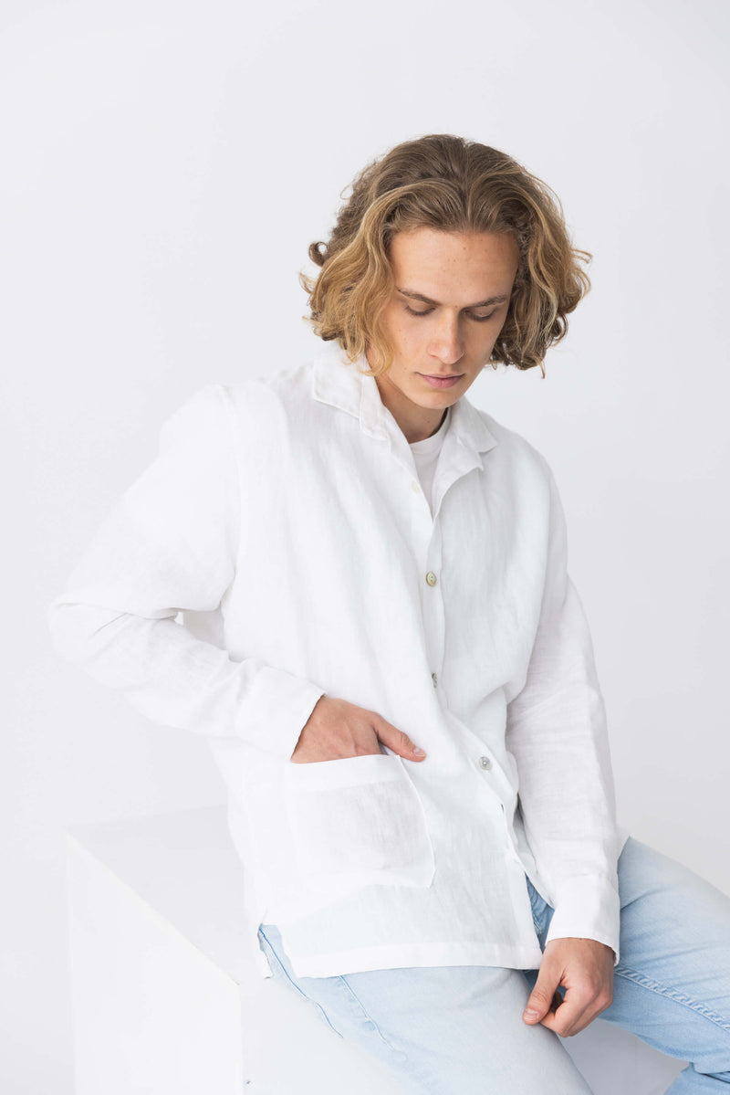 Chemise veste en 100 % lin lavé blanc 10 