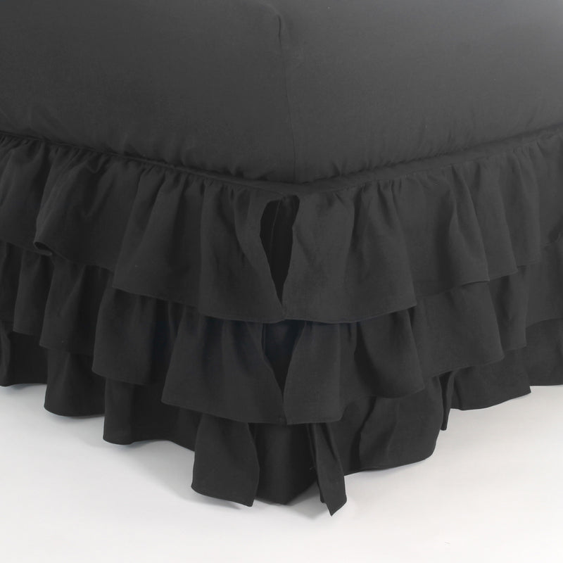 Waterfall Linen Bedskirt (Jet-Black)