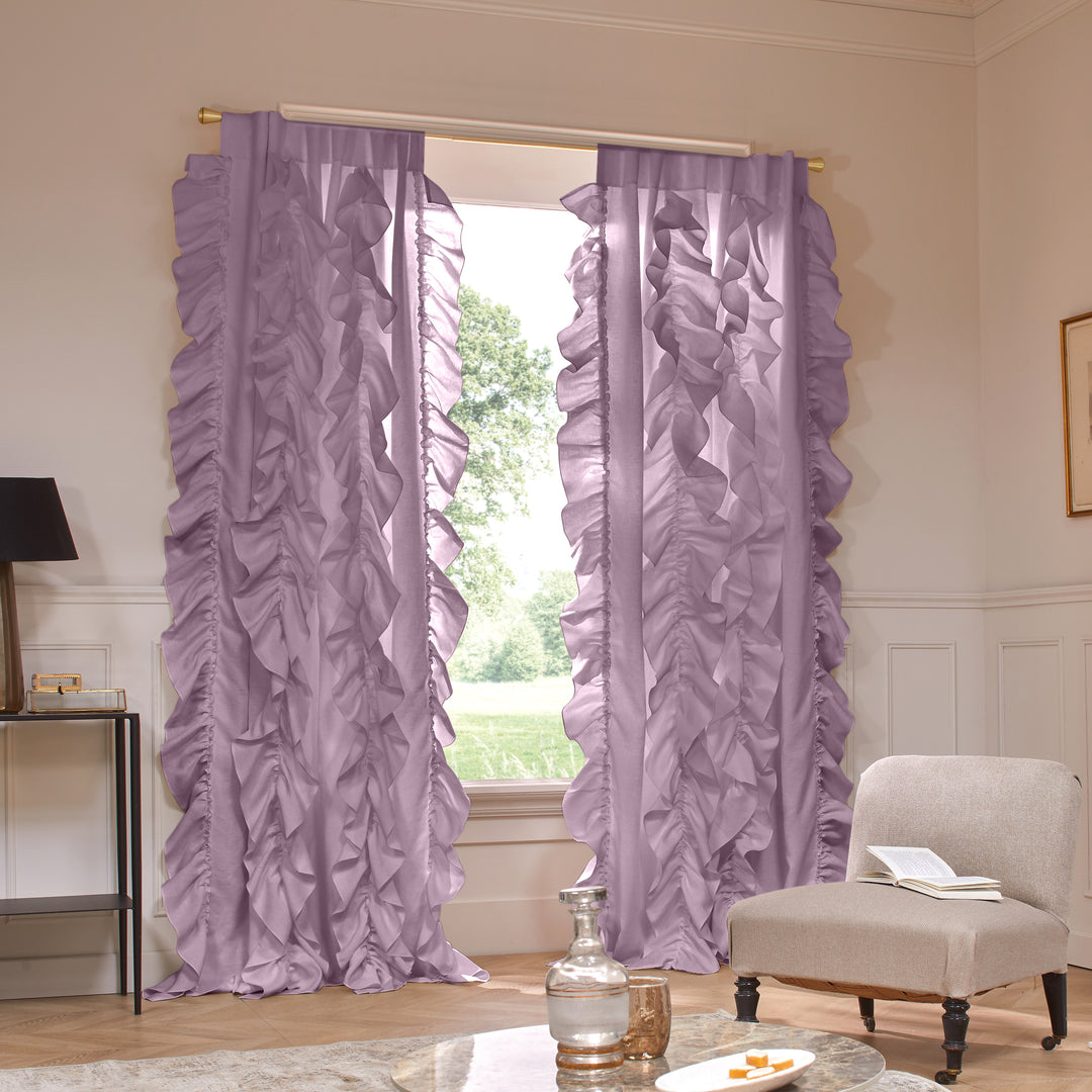 Ruffled lilac linen curtain | Linenshed, image size:1080x1080