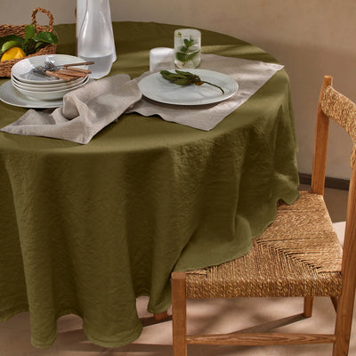 Nappe en lin ovale sur mesure vert olive