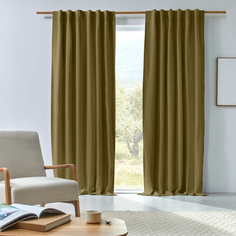 Rideau en lin occultant sur mesure Olive Verte