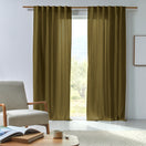 Washed linen curtain panel green olive