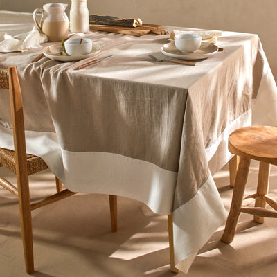 Nappe bicolore sur mesure en lin lavé naturel