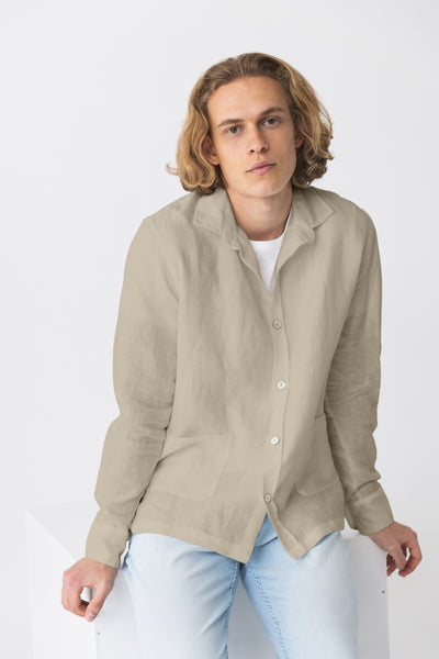 Chemise veste en lin beige naturel