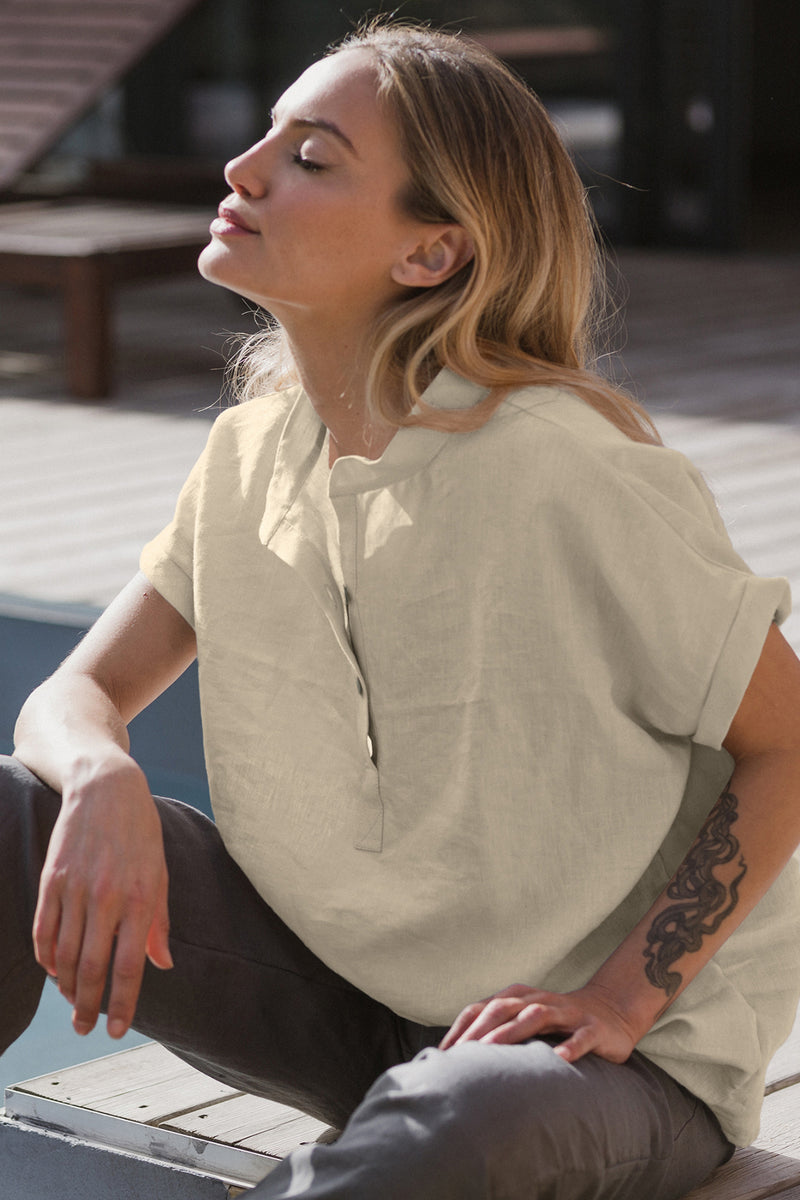 chemisier en lin lavé manches courtes Naturel 