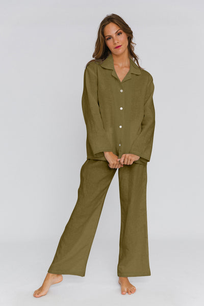 Pyjama en lin lavé femme Olive Verte #colour_olive-verte