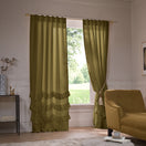 Custom ruffles linen window curtain green olive - Waterfall