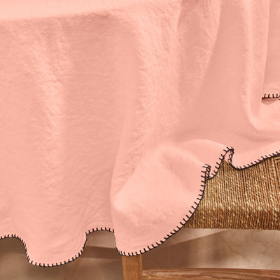 Nappe ronde en lin lavé point de cheval rose