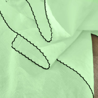 Swatch pour chemin de table crocheté en lin lavé vert menthe