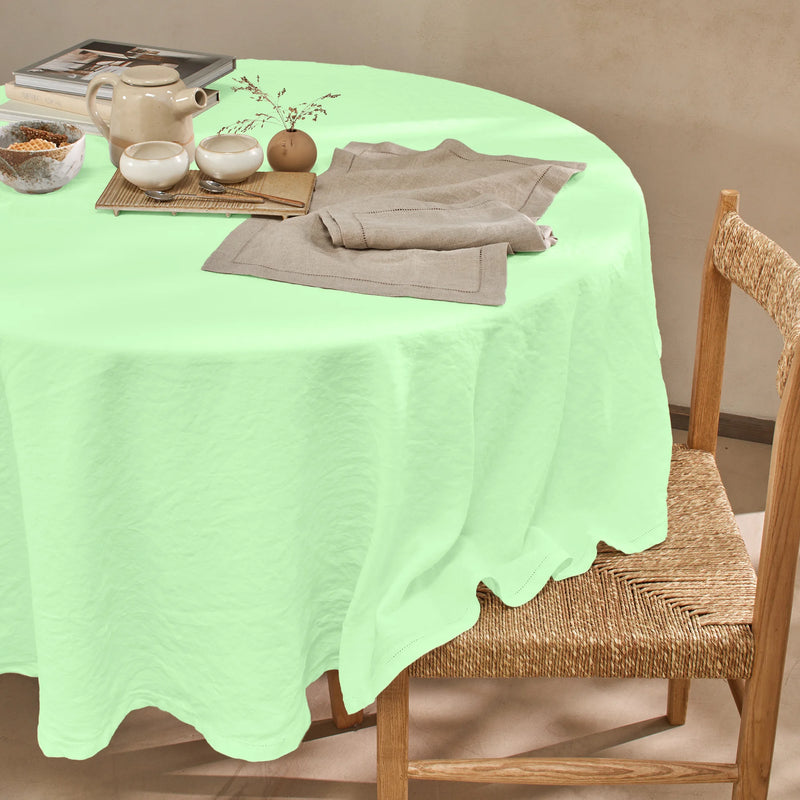 Nappe ronde en lin ajouré vert menthe