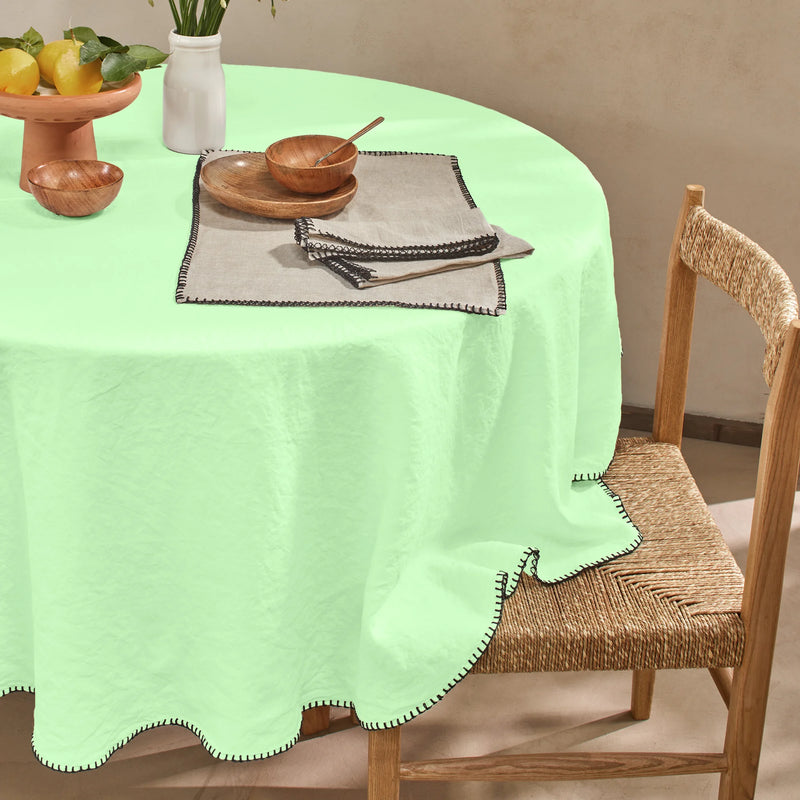 Nappe ronde en lin point de cheval vert menthe