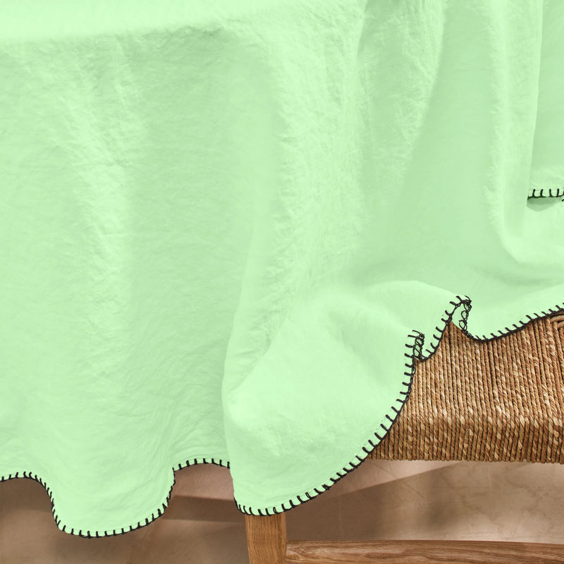 Nappe ronde en lin lavé point de cheval vert menthe