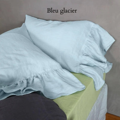 Taies d'oreiller romantiques à bords volantés Bleu Glacier #colour_bleu-glacier