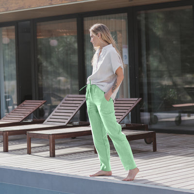 Jeon Somi Inspired Green High Waist Slim Casual Linen Trousers – unnielooks