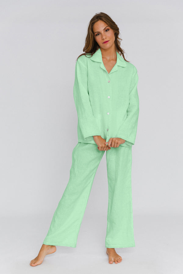 Pyjama en lin lavé femme Vert Menthe 