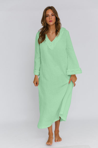 Robe de nuit en lin lavé à mini volants « Bia » Vert Menthe #colour_vert_menthe