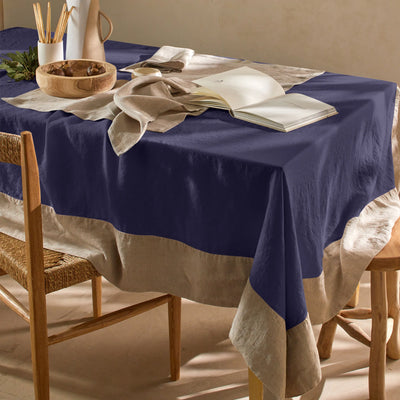 Nappe bicolore sur mesure en lin lavé bleu  nuit