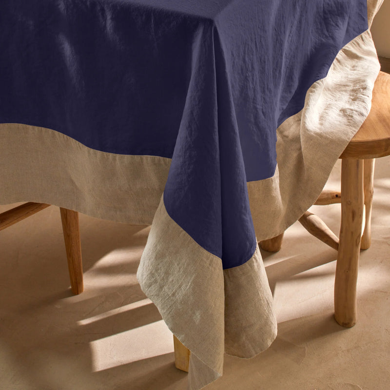 Nappe bicolore en lin sur mesure bleu nuit