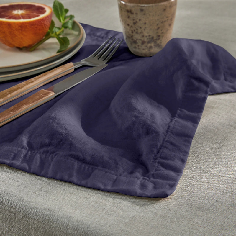 ensemble de 4 sets de table en lin lavé bleu nuit