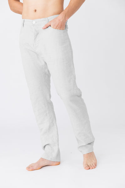 Pantalon en lin, style Jeans "Flavio" Blanc Optique #colour_blanc-optique