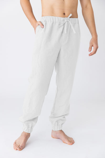 Pantalon en lin lavé “Gael” Blanc Optique #colour_blanc-optique