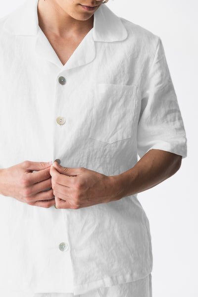Veste pyjama en lin doux à manches courtes Blanc Optique #colour_blanc-optique