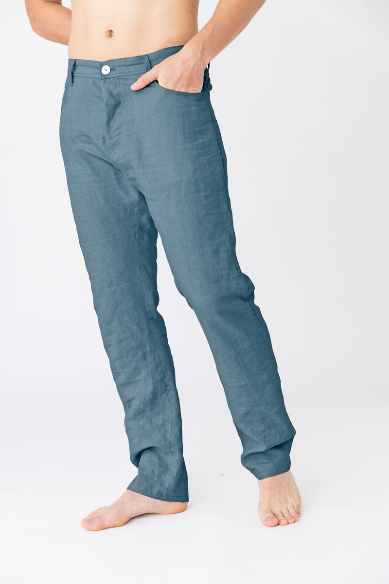 Pantalon en lin, style Jeans "Flavio" Bleu Francais 
