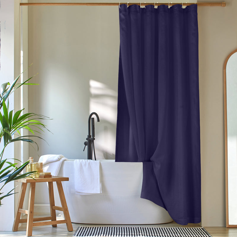 Rideau de douche simple en lin lavé sur mesure bleu nuit