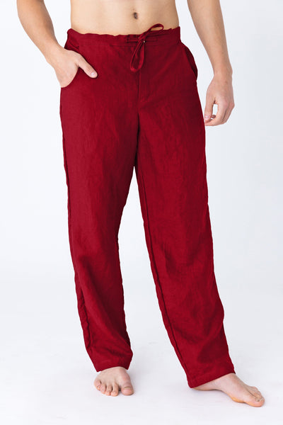 Pantalon décontracté en lin Bordeaux 6 #colour_bordeaux