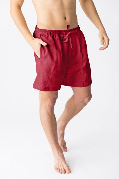 Short de pyjama en lin français Bordeaux #colour_bordeaux