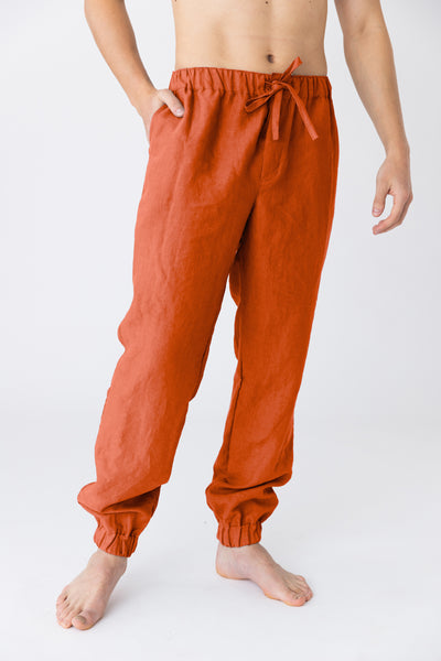 Pantalon en lin lavé “Gael” Corail #colour_corail