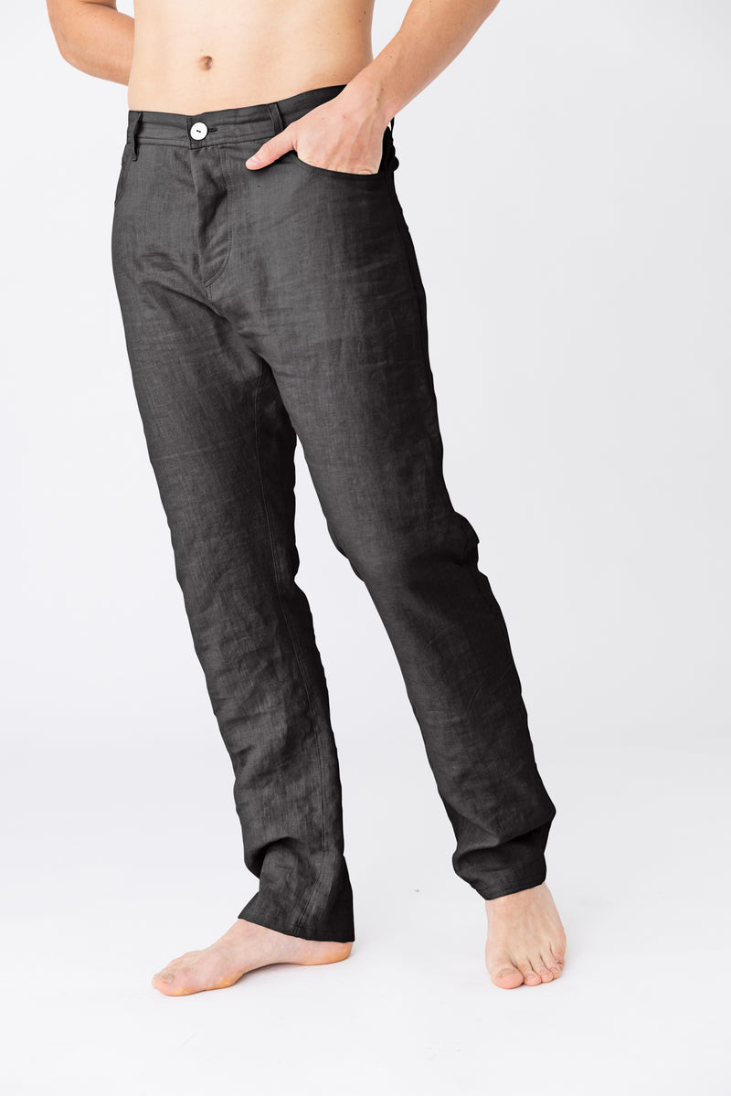 Pantalon en lin, style Jeans "Flavio" Encre Noire 