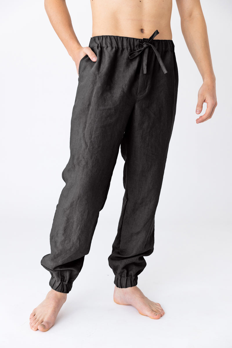 Pantalon en lin lavé “Gael” Encre Noire 