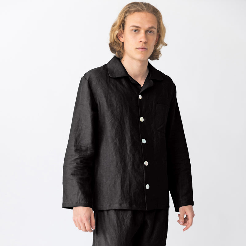 Veste de Pyjama homme en lin lavé Encre Noire