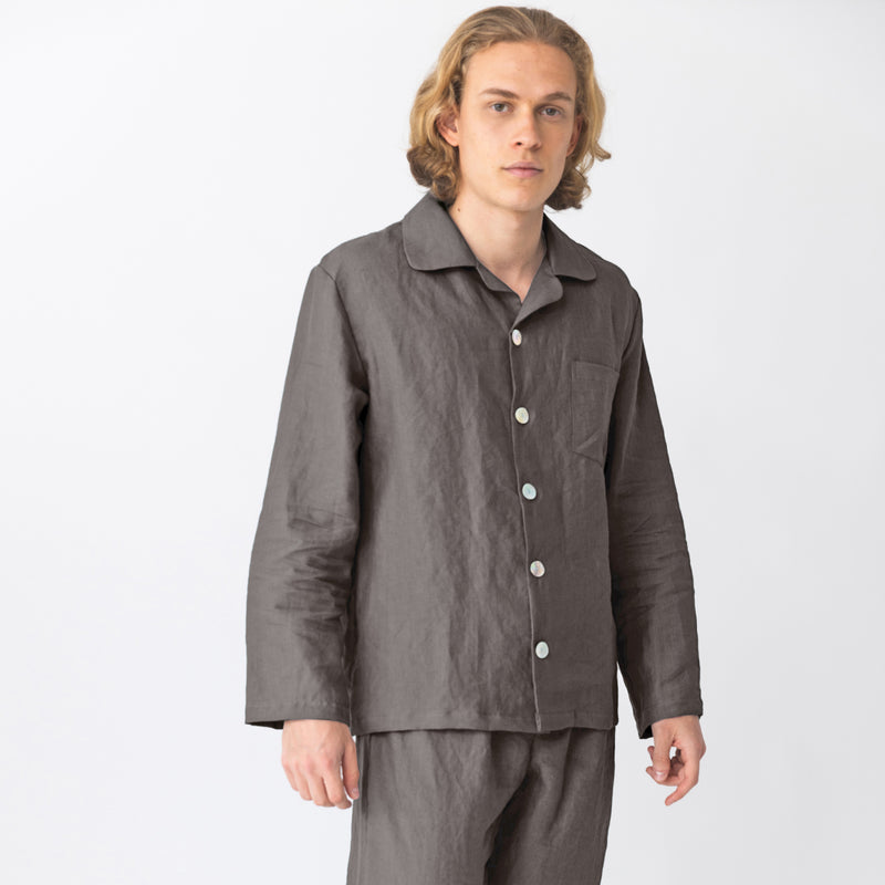 Veste de Pyjama homme en lin lavé Gris Plomb