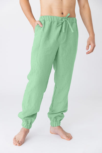 Pantalon en lin lavé “Gael” Vert Menthe #colour_vert_menthe
