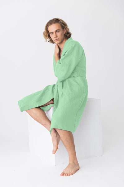 Peignoir long en lin, style kimono “Nelson” Vert Menthe #colour_vert_menthe