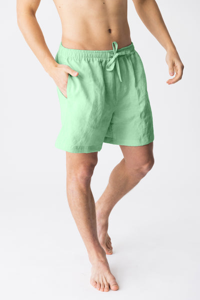 Short de pyjama en lin français Vert Menthe #colour_vert_menthe