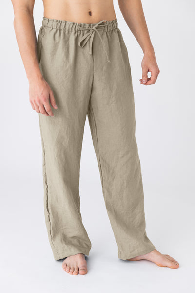 Men's linen pajama bottoms beige natural - Diego