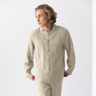 Long sleeves natural undyed linen pajama jacket - Ronaldo