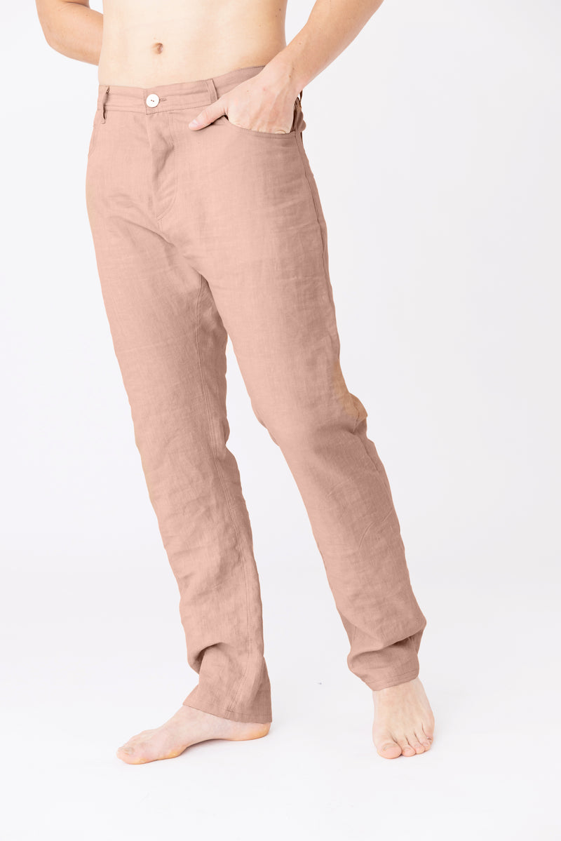 Pantalon en lin, style Jeans "Flavio" Vieux Rose 