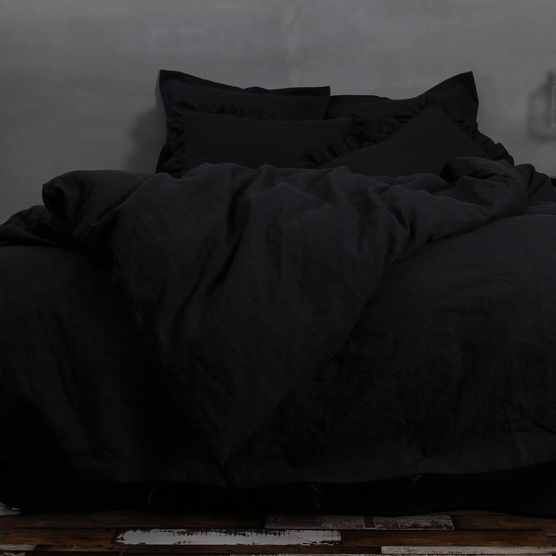 housse de couette 100%  lin encre noire