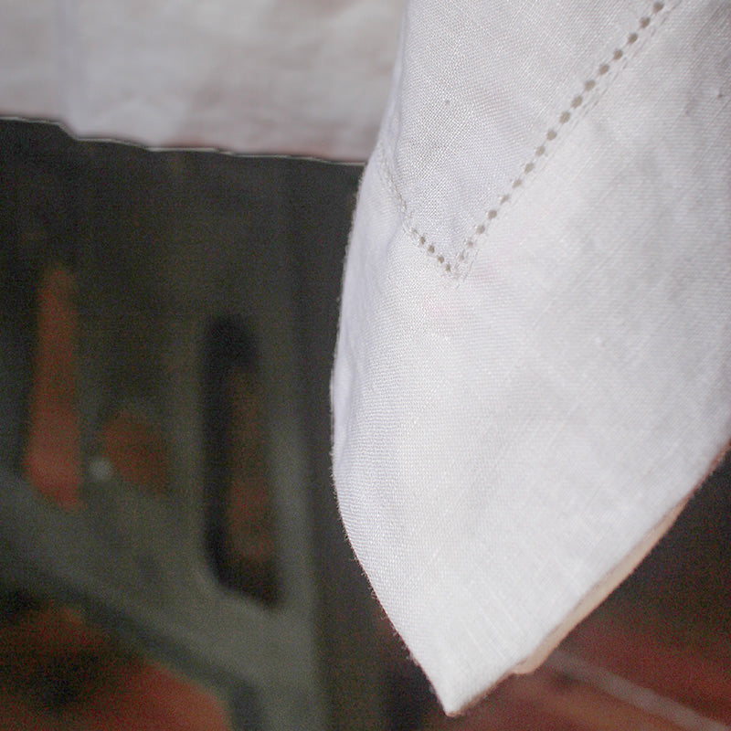 Sales! Rustic hemstitched Linen Tablecloth with Mitered Corners